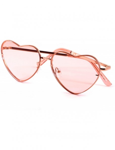 Wayfarer Women's Rimless Metal Tinted/Gradient Flat Lens Heart Sunglasses A024 - Pink Tinted - CU186DZAMGC $15.74
