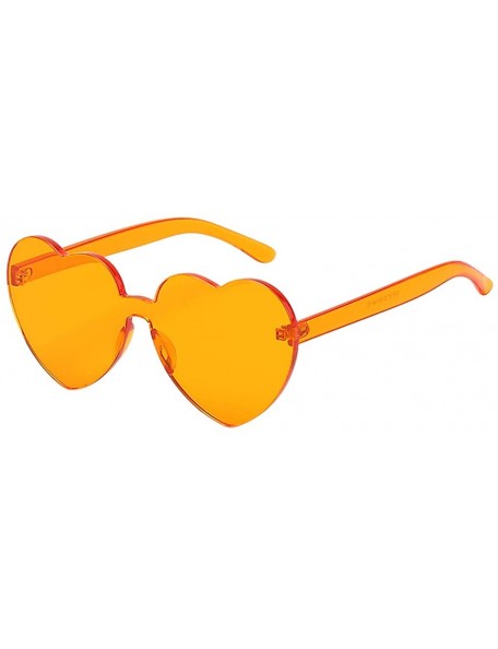 Oval UV Protection Sunglasses for Women Men Rimless frame Love Heart Shaped Plastic Lens and Frame Sunglass - Orange - CW1903...