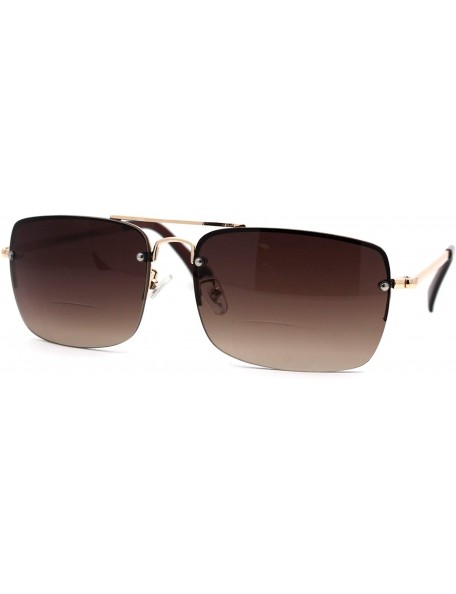 Rimless Mens Mod Rimless Gradient Lens Bi-focal Powered Reading Sunglasses - Gold Brown - C518X6YHN3W $13.61