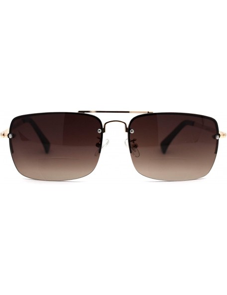 Rimless Mens Mod Rimless Gradient Lens Bi-focal Powered Reading Sunglasses - Gold Brown - C518X6YHN3W $13.61