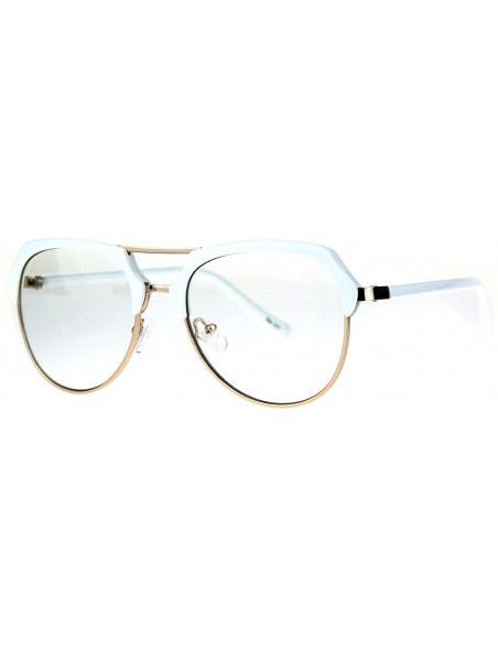 Aviator Vintage Retro Fashion Clear Lens Glasses Womens Designer Style Eyewear - White Gold - CV186782285 $13.62