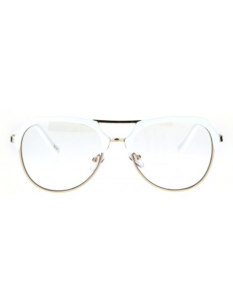 Aviator Vintage Retro Fashion Clear Lens Glasses Womens Designer Style Eyewear - White Gold - CV186782285 $13.62