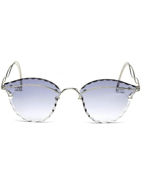 Rimless Fashion Pearl Sunglasses Metal Rimless Frame Brand Designer Women Cut Edge Cat Glasses - Blue - C918UI8YGUO $13.66