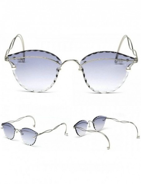 Rimless Fashion Pearl Sunglasses Metal Rimless Frame Brand Designer Women Cut Edge Cat Glasses - Blue - C918UI8YGUO $13.66