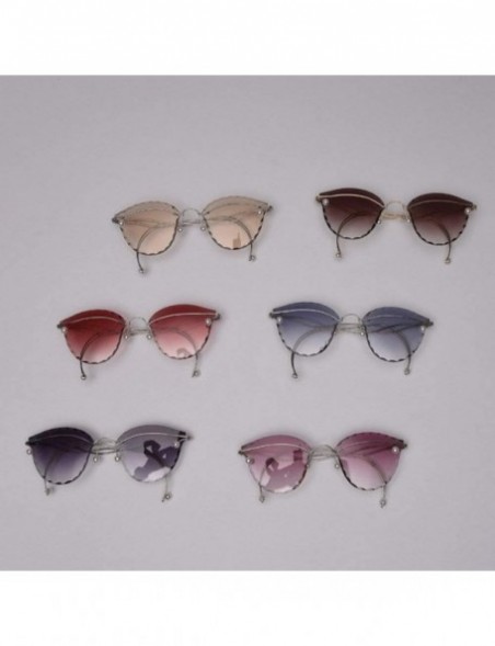 Rimless Fashion Pearl Sunglasses Metal Rimless Frame Brand Designer Women Cut Edge Cat Glasses - Blue - C918UI8YGUO $13.66
