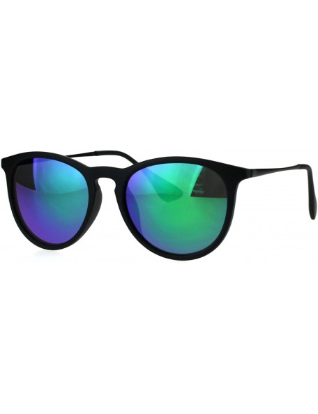 Round Mens Classic Mod Keyhole Minimal Plastic Horned Sunglasses - Green Mirror - CV184Y0U4XX $8.40