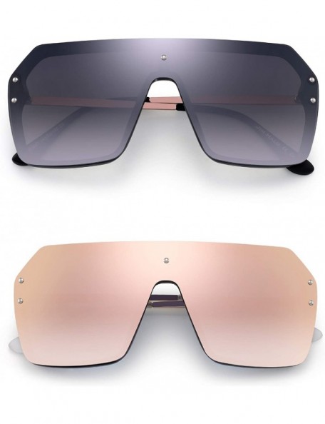 Oversized Oversized Shield Sunglasses Flat Top Gradient Lens Rimless Glasses for Women Men - 2 Pack (Silver & Pink) - CI18X8K...