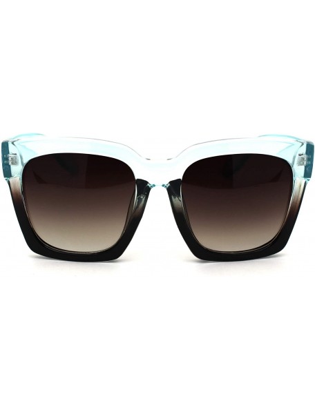 Rectangular Womens XL Oversize Horned Rim Thick Plastic Retro Sunglasses - Blue Brown Gradient Brown - CT190REITHS $15.15