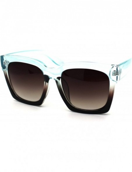Rectangular Womens XL Oversize Horned Rim Thick Plastic Retro Sunglasses - Blue Brown Gradient Brown - CT190REITHS $15.15