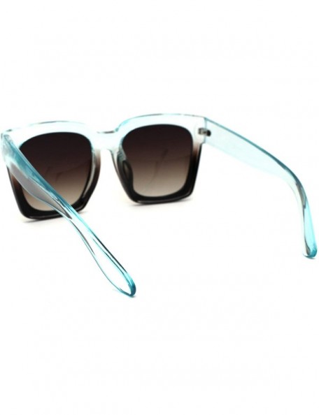 Rectangular Womens XL Oversize Horned Rim Thick Plastic Retro Sunglasses - Blue Brown Gradient Brown - CT190REITHS $15.15