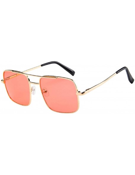 Square Military Style Classic Oversized Sunglasses Square Metal Frame 100% UV protection - Orange - CM18U7C0ZUN $21.78
