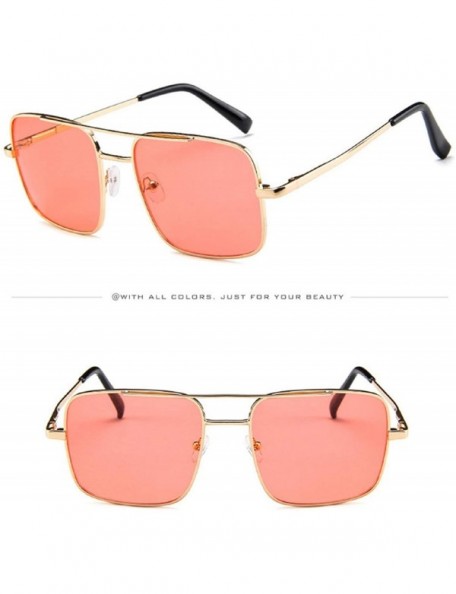 Square Military Style Classic Oversized Sunglasses Square Metal Frame 100% UV protection - Orange - CM18U7C0ZUN $19.31