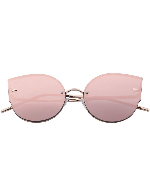 Rimless Women Classic Cat Eye Sunglasses Rimless Metal Frame Sun Glasses S8099 - Gold&pink - C1186CU8YG8 $10.99