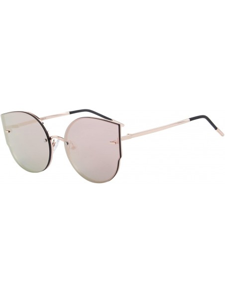 Rimless Women Classic Cat Eye Sunglasses Rimless Metal Frame Sun Glasses S8099 - Gold&pink - C1186CU8YG8 $10.99