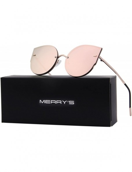 Rimless Women Classic Cat Eye Sunglasses Rimless Metal Frame Sun Glasses S8099 - Gold&pink - C1186CU8YG8 $10.99