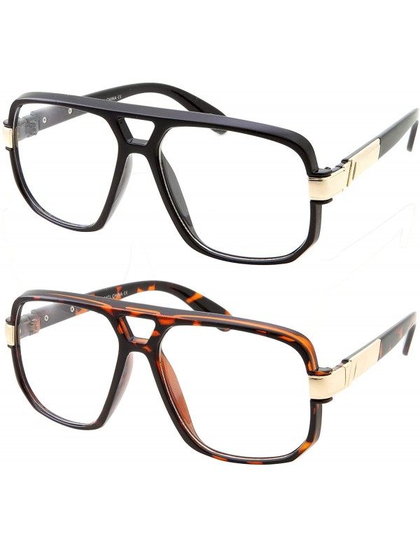 Square Classic Square Frame Plastic Flat Top Aviator Glasses Metal Trimming Clear Lens - 1 Black- 1 Tortoise - C018T3Q2I45 $1...