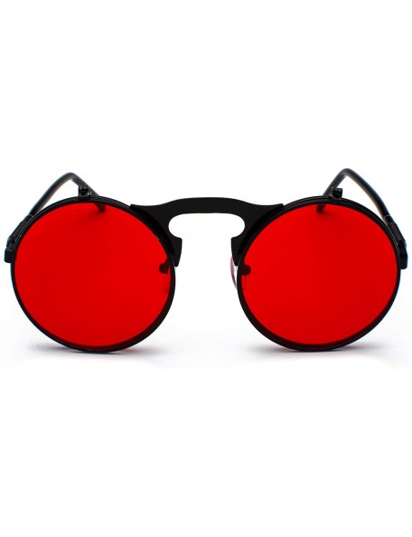 Round Unisex Retro Steampunk Sunglasses Flip Up Green Yellow Red Small Round Summer Style Sun Glasses Men Women - C7198AI7HL6...