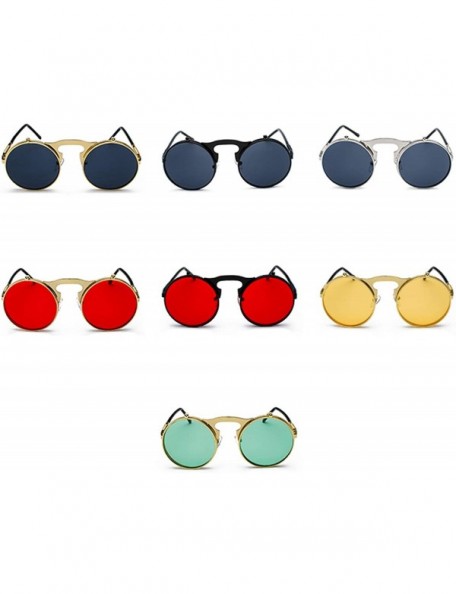 Round Unisex Retro Steampunk Sunglasses Flip Up Green Yellow Red Small Round Summer Style Sun Glasses Men Women - C7198AI7HL6...