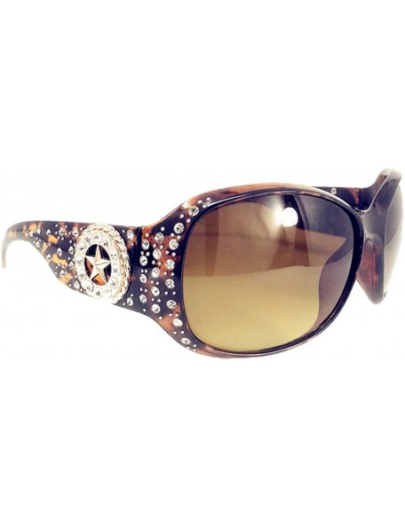 Oval Women's Sunglasses With Bling Rhinestone UV 400 PC Lens in Multi Concho - Ring Star Leopard Brown - C018WTM68NS $43.54