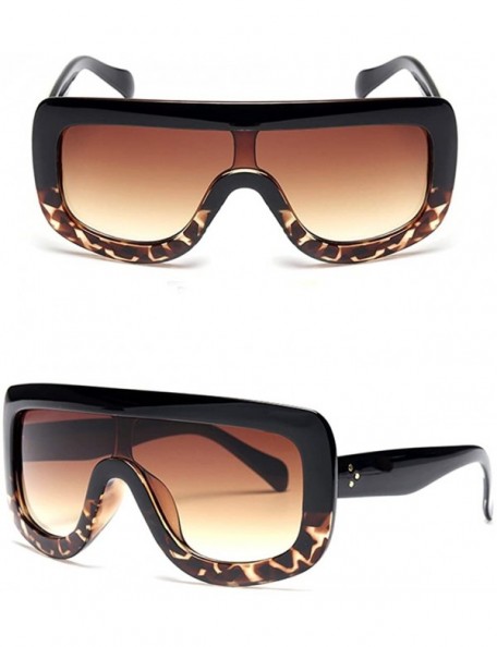 Round Retro Women Big Frame Square Sunglasses Oversized Shades Eyeglasses - Black&leopard - C9185N544C5 $7.82