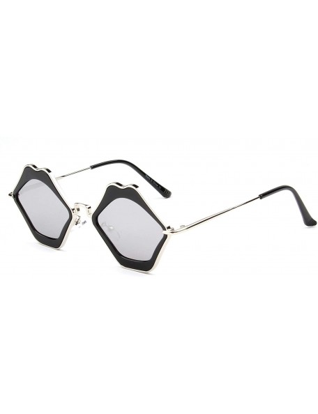 Goggle Women Retro Funky Metal Hipster Lips Shape Mirrored UV Protection Fashion Sunglasses - Grey - CZ18WR9S4M4 $14.80