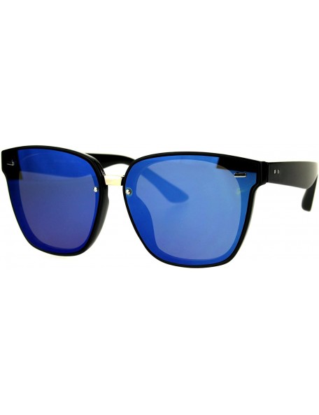 Rectangular Trendy Hipster Panel Lens Horned Rim Color Mirror Sunglasses - Black Blue - CS185CH3E83 $12.46