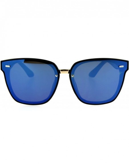 Rectangular Trendy Hipster Panel Lens Horned Rim Color Mirror Sunglasses - Black Blue - CS185CH3E83 $12.46