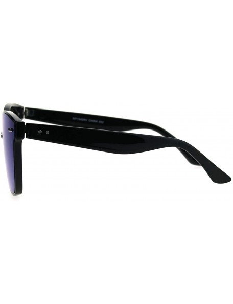 Rectangular Trendy Hipster Panel Lens Horned Rim Color Mirror Sunglasses - Black Blue - CS185CH3E83 $12.46