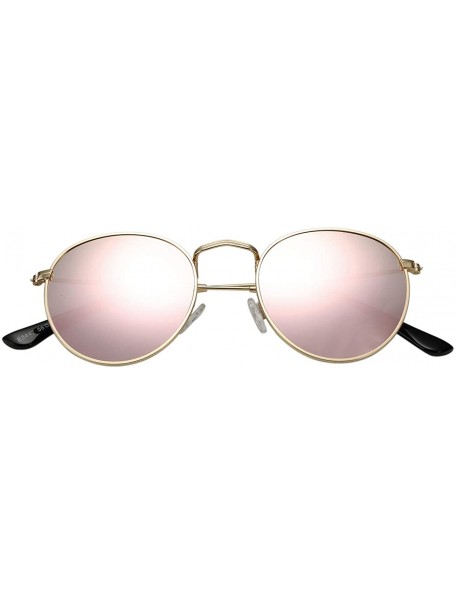 Round Classic Polarized Sunglasses for Women Men Small Round Metal Frame Mirrored Lens Sun Glasses - Gold/Pink Mirror - CY18O...