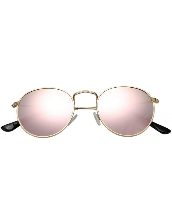 Round Classic Polarized Sunglasses for Women Men Small Round Metal Frame Mirrored Lens Sun Glasses - Gold/Pink Mirror - CY18O...