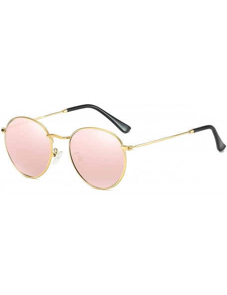 Round Classic Polarized Sunglasses for Women Men Small Round Metal Frame Mirrored Lens Sun Glasses - Gold/Pink Mirror - CY18O...