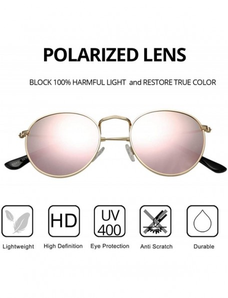Round Classic Polarized Sunglasses for Women Men Small Round Metal Frame Mirrored Lens Sun Glasses - Gold/Pink Mirror - CY18O...