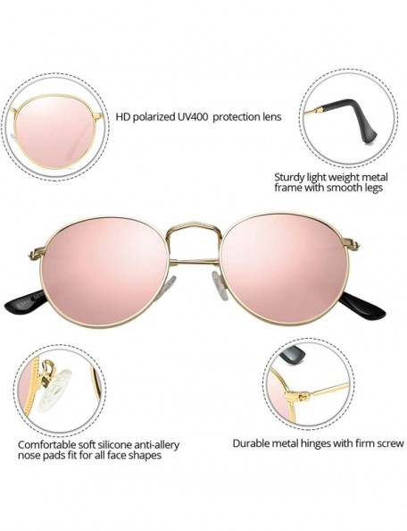 Round Classic Polarized Sunglasses for Women Men Small Round Metal Frame Mirrored Lens Sun Glasses - Gold/Pink Mirror - CY18O...