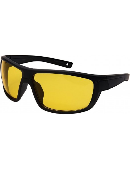 Sport Yellow HD Night Vision Sports Wrap Sunglass for Men Night Driving W/Fiber Case - Matte Black Frame/Yellow Lens - CT187C...