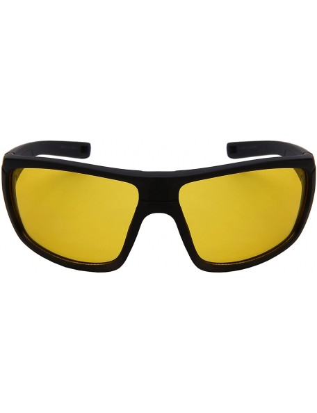 Sport Yellow HD Night Vision Sports Wrap Sunglass for Men Night Driving W/Fiber Case - Matte Black Frame/Yellow Lens - CT187C...