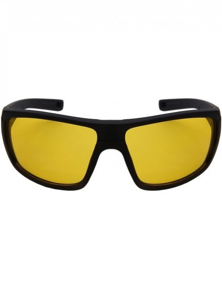 Sport Yellow HD Night Vision Sports Wrap Sunglass for Men Night Driving W/Fiber Case - Matte Black Frame/Yellow Lens - CT187C...