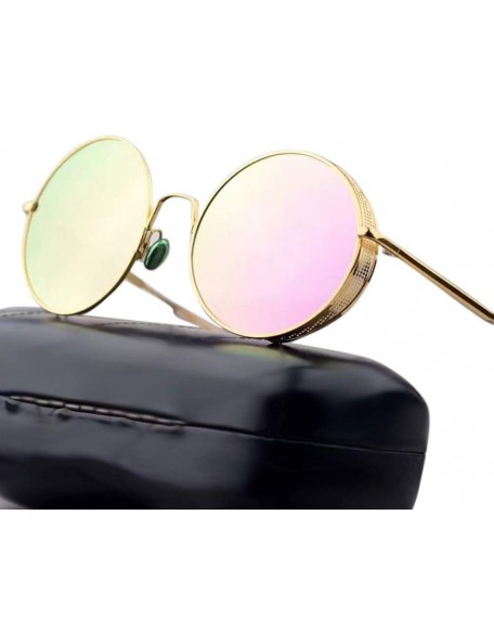 Round Classic Round Metal Sunglasses - Retro Fashion Eyeglasses for Women and Men (Color Gold/Pink) - Gold/Pink - CF1997L4OZW...