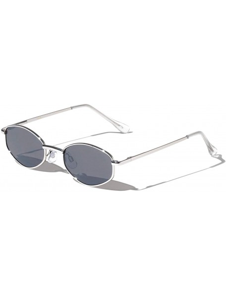 Oval Boston Thin Frame Diamond Shaped Metal Sunglasses - Grey Silver - CN197LUEKHE $14.58