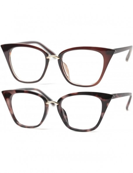 Oversized Womens Quality Readers Stylish Oversized Cat Eye Custom Reading Glasses - 2 Pair / Tea and Gray Leopard - C1182M5G9...