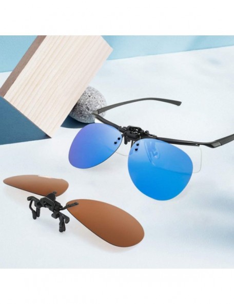 Rectangular Polarized Clip-on Aviator Sunglasses Anti-glare UV Protection Sunglasses for Prescription Glasses - Brown - CG196...