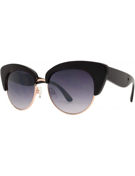 Rimless Round Circle Half Frame Cateye Sunglasses for Women - Black + Smoke - CV18UIETKLT $10.23