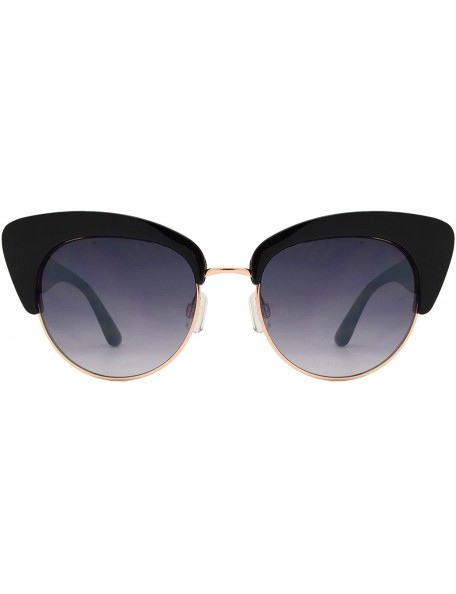 Rimless Round Circle Half Frame Cateye Sunglasses for Women - Black + Smoke - CV18UIETKLT $10.23