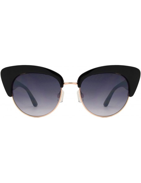 Rimless Round Circle Half Frame Cateye Sunglasses for Women - Black + Smoke - CV18UIETKLT $10.23