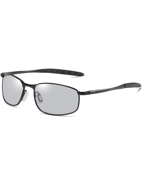 Rectangular Polarized Sunglasses Driving Photosensitive Glasses Color changing sunglasses - Black - CF18QCA8Q5Y $17.20