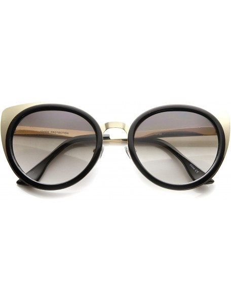 Round Womens Two-Toned Metal Temple Tinted Lens Cat Eye Sunglasses 54mm - Shiny Black-gold / Lavender - CI12H0L9AWL $19.37