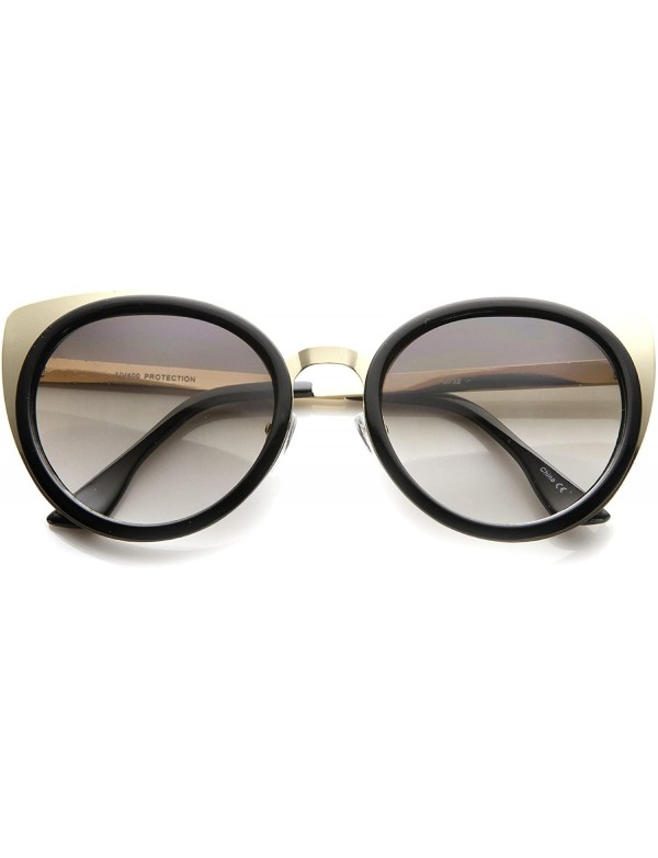 Round Womens Two-Toned Metal Temple Tinted Lens Cat Eye Sunglasses 54mm - Shiny Black-gold / Lavender - CI12H0L9AWL $10.07