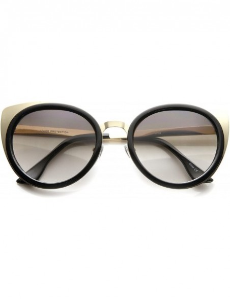 Round Womens Two-Toned Metal Temple Tinted Lens Cat Eye Sunglasses 54mm - Shiny Black-gold / Lavender - CI12H0L9AWL $10.07