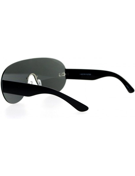 Oversized Flat Lens Rimless Sunglasses Oversized Racer Aviator Fashion - Black - CU12E1XRTH5 $9.33