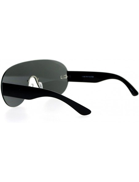 Oversized Flat Lens Rimless Sunglasses Oversized Racer Aviator Fashion - Black - CU12E1XRTH5 $9.33