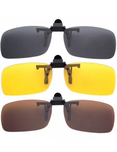 Rectangular Clip on Sunglasses - Fit over Polarised Sunglasses Night Vision Glasses - Grey & Yellow & Brown - Small - CR18RE5...